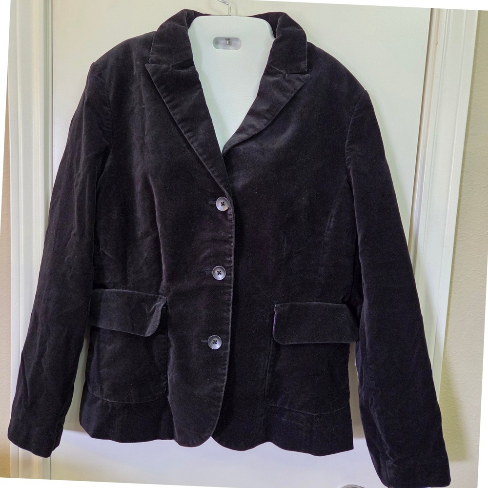 Eddie Bauer Womens Velvet Blazer Jacket Charcoal Gray Purple Size 14 Cotton Luxe